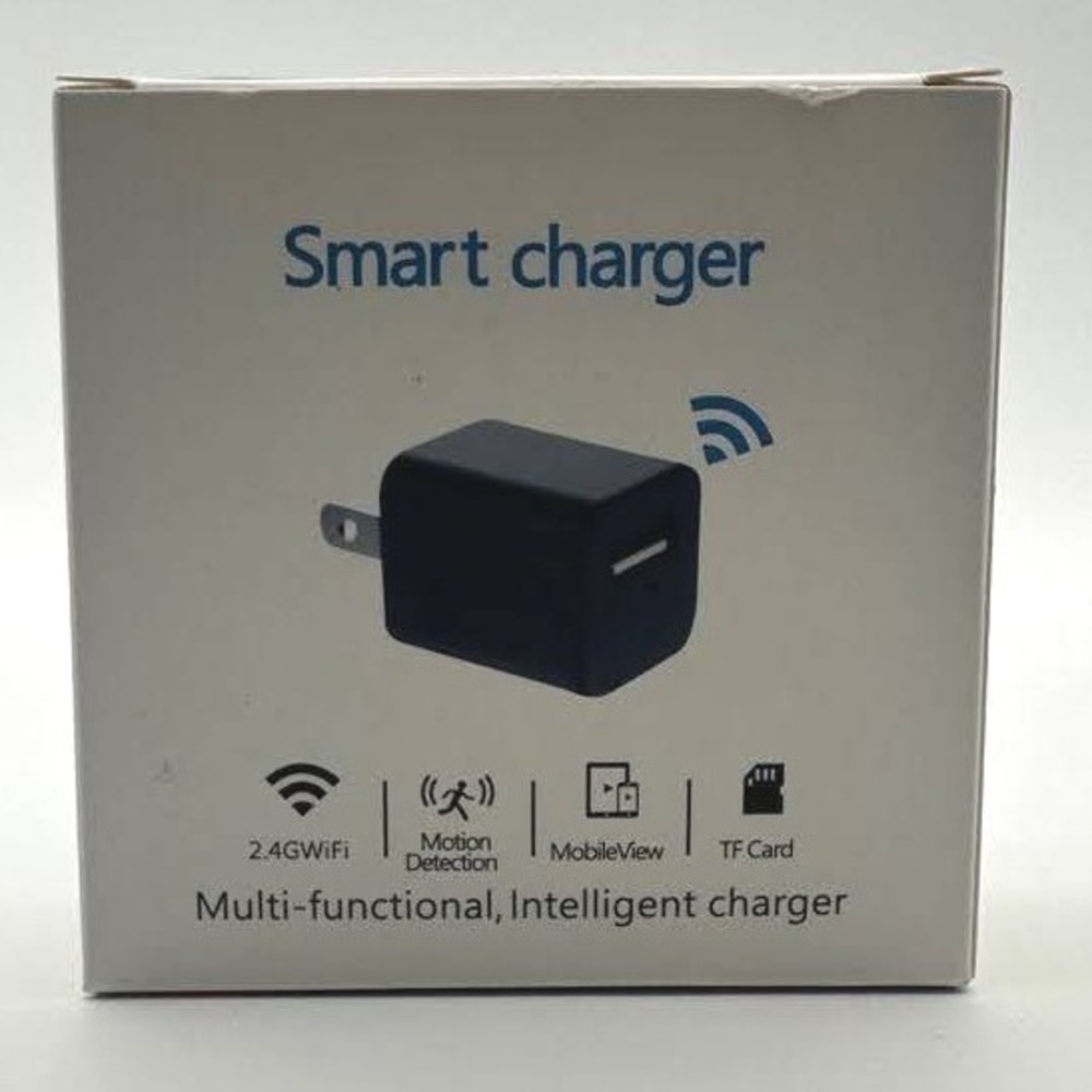 Black Smart Charger Hidden Camera WiFi 1080p Wall Plug Motion Detection